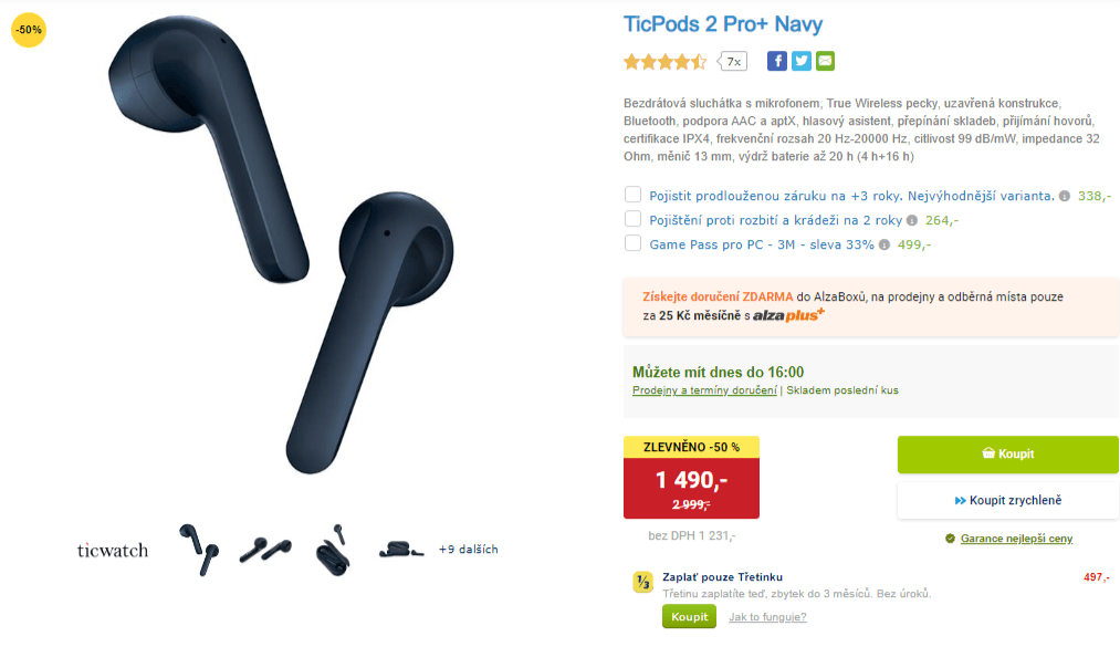 BT sluchátka TicPods 2 Pro+, TWS