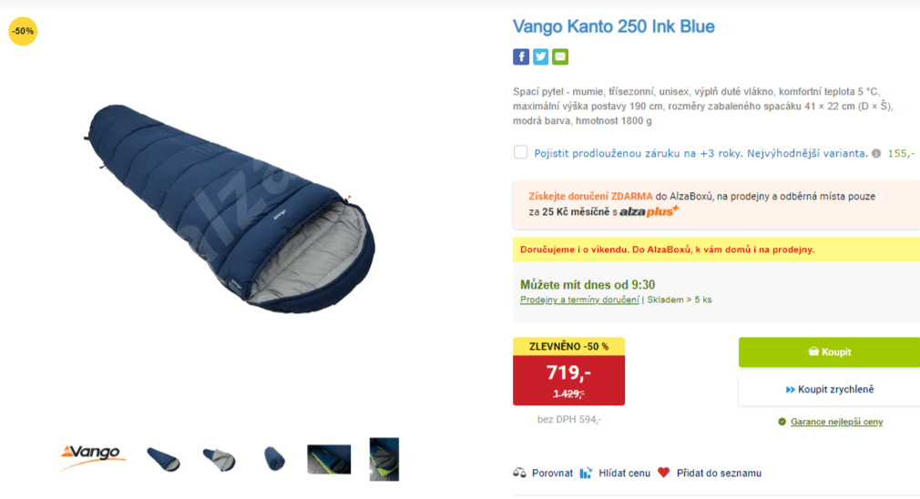 Spacák Vango Kanto, jaro - podzim