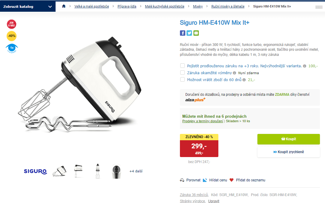 Ruční mixér Siguro, 300 W, 5 rychlostí