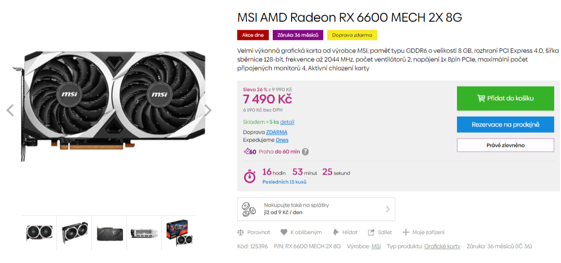 Grafická karta MSI AMD Radeon 8 GB