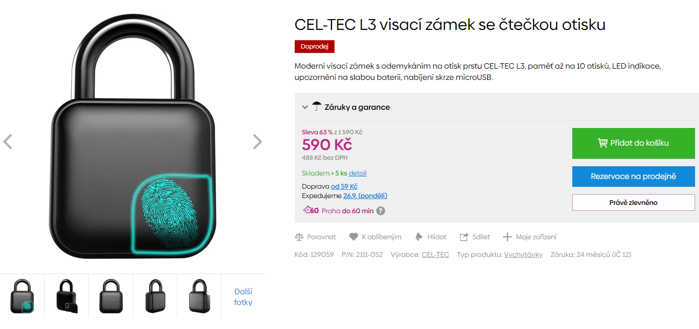 Zámek se čtečkou otisků CEL-TEC