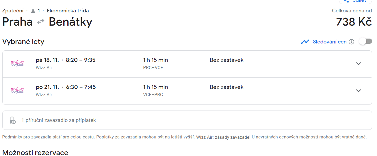 Zpáteční letenky Praha - Benátky