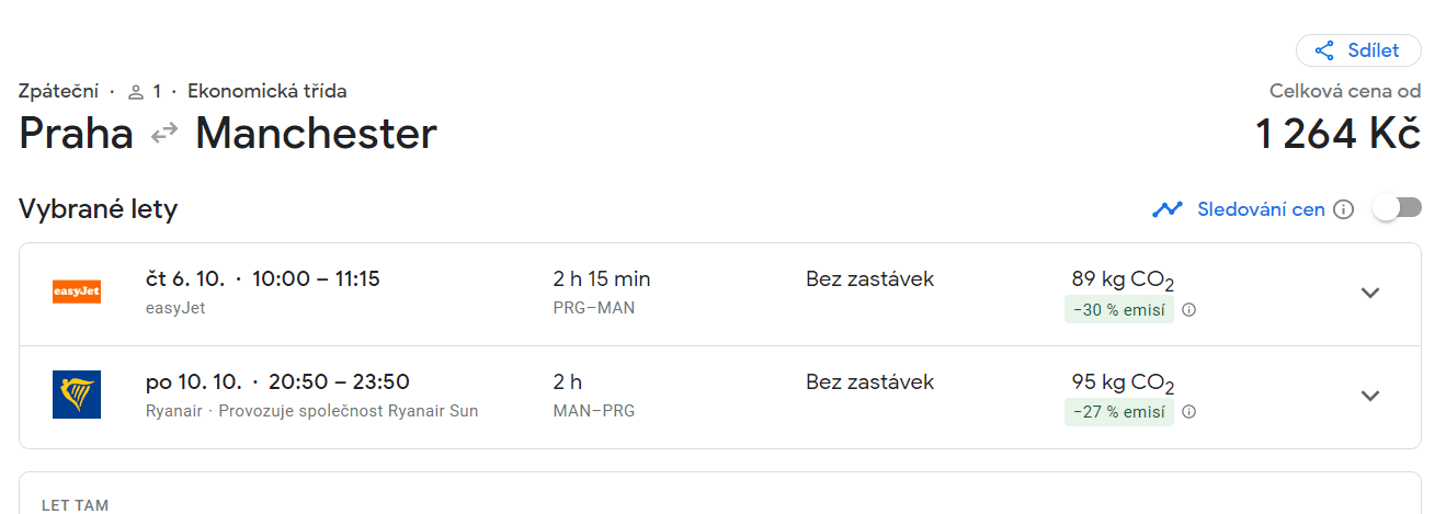 Zpáteční letenky Praha - Manchester