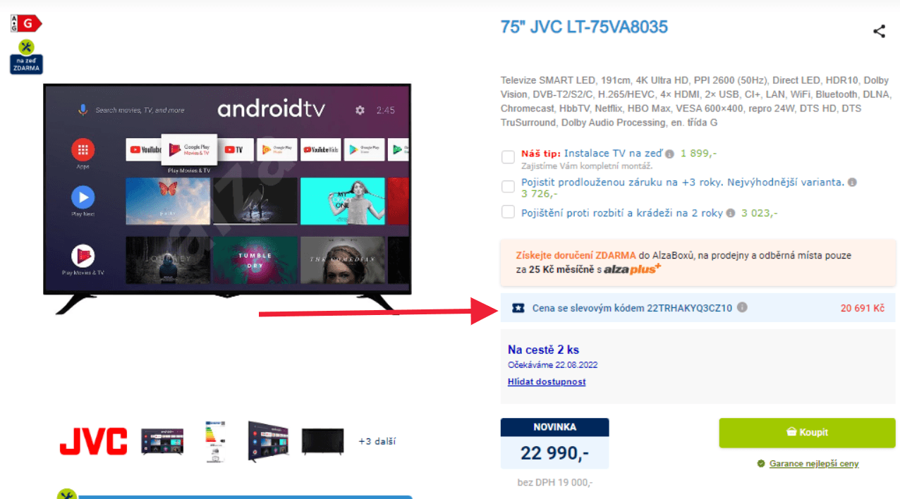 4K Smart TV, Android, 191cm, JVC