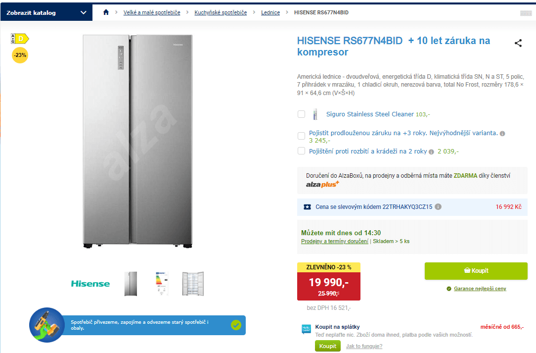Americká lednice Hisense, TNF, 334/185 l