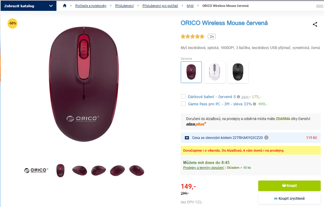 Bezdrátová myš ORICO, symetrická