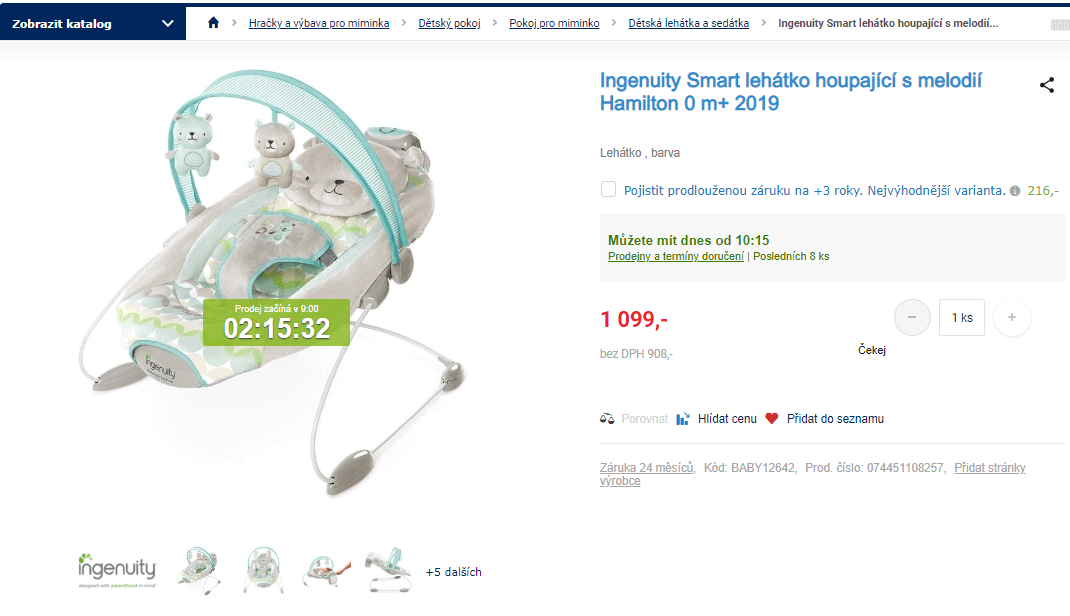 Lehátko houpající s melodií Ingenuity 0+