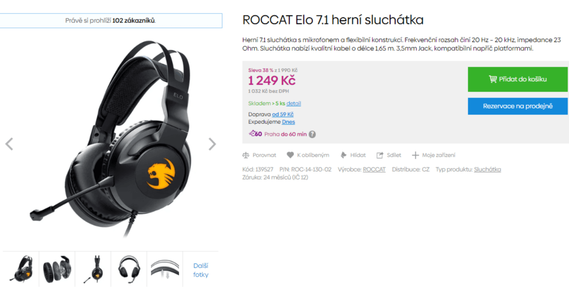BT herní sluchátka Roccat Elo 7.1 