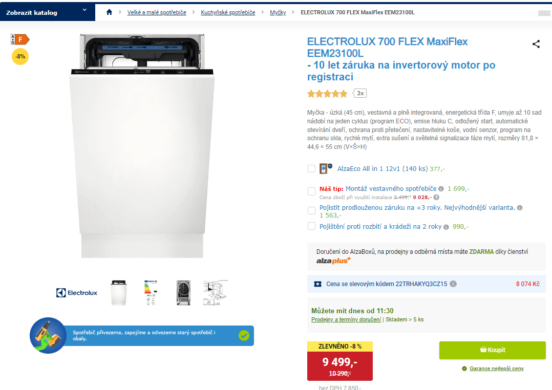 Vestavná myčka Electrolux, 10 sad, 45 cm