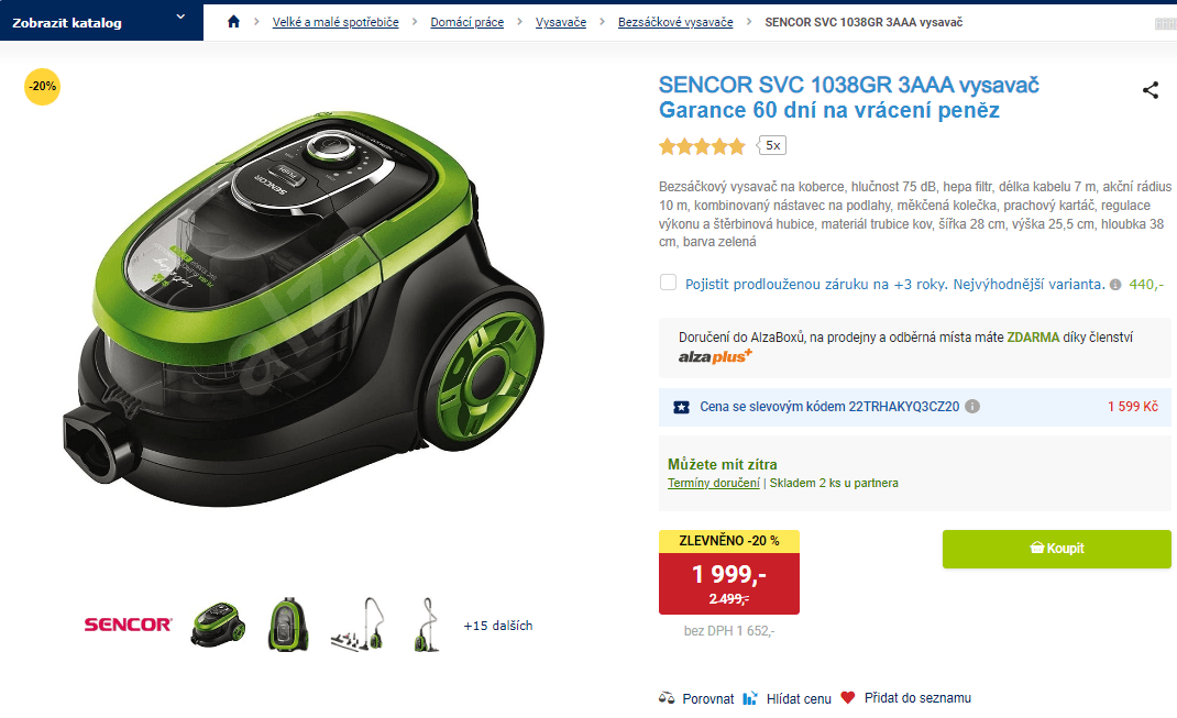 Bezsáčkový vysavač Sencor SVC 1038GR
