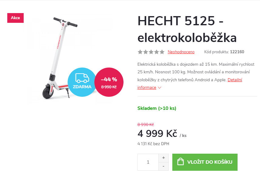 Elektrokoloběžka Hecht, 25km/h, 15 km