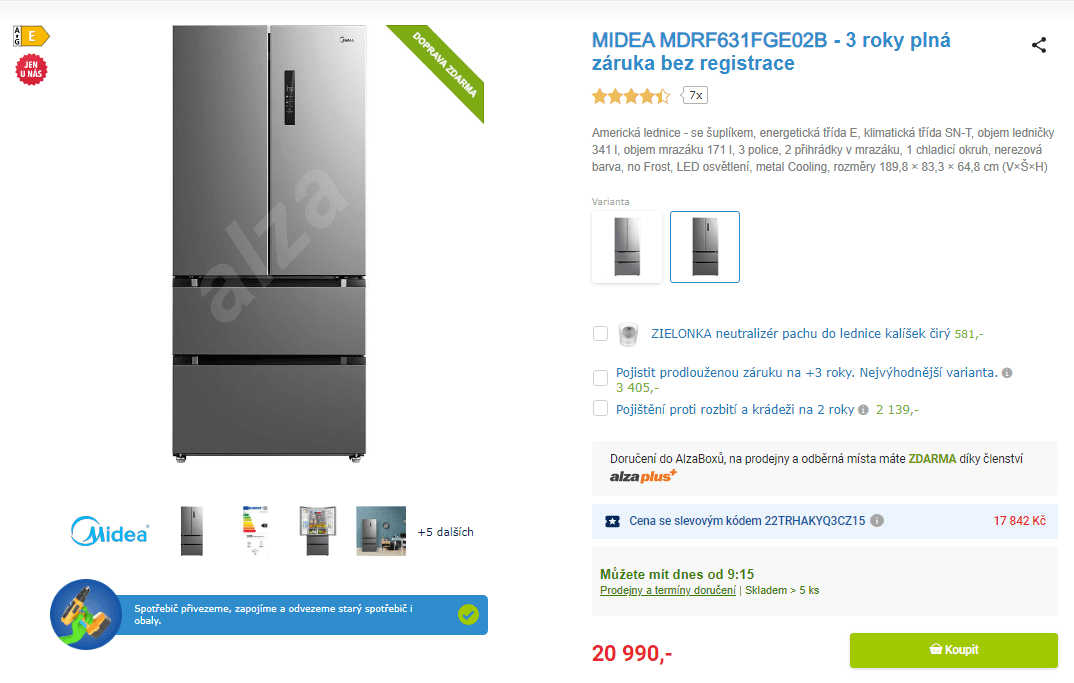 Americká lednice Midea, 341/171 l