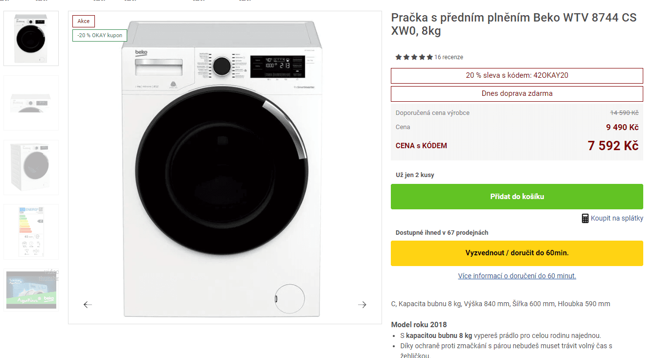 Pračka Beko, C, 8 kg, 1400 ot. / min.