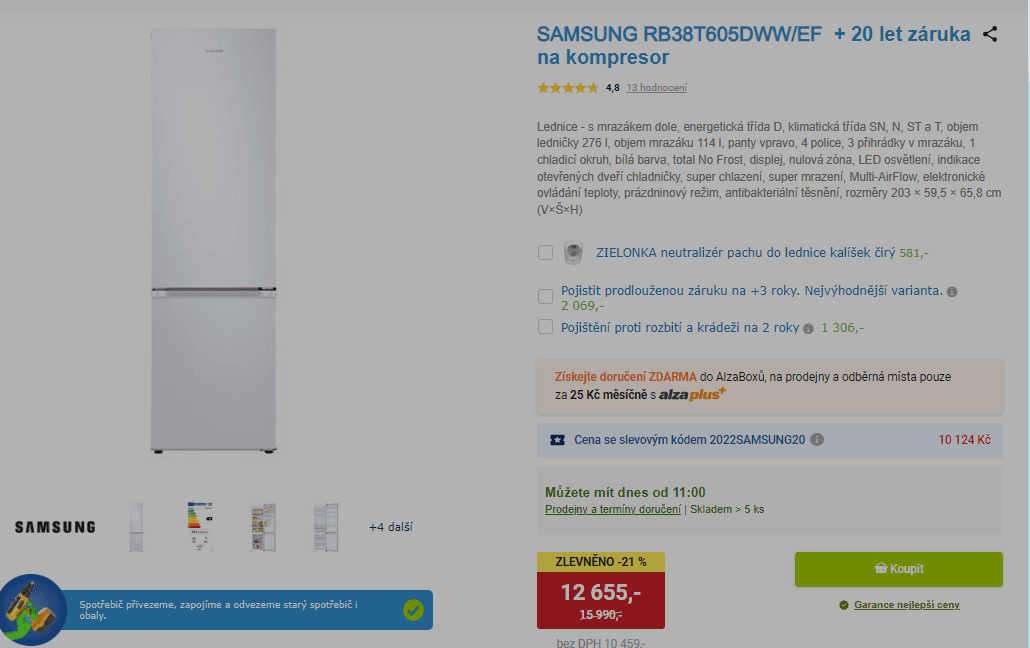 Lednice s mrazákem Samsung, 114 / 276 l