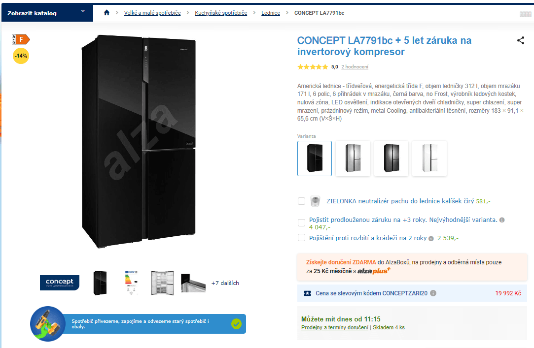 Americká lednice Concept, led, 183cm
