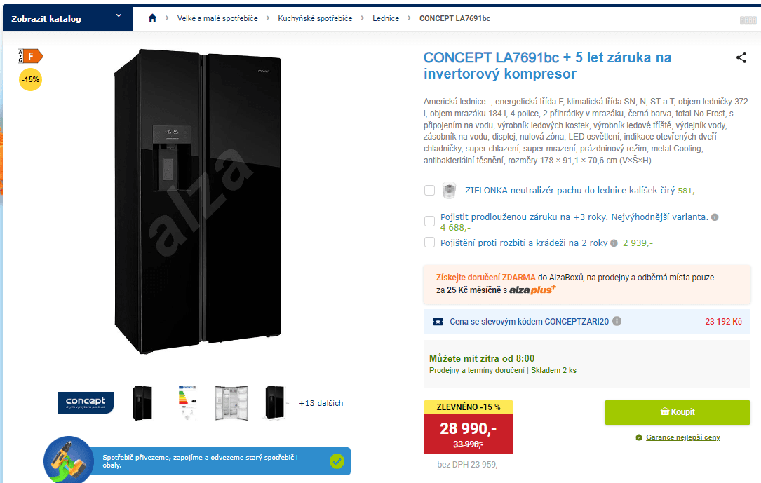 Americká lednice Concept, led, tříšť, voda