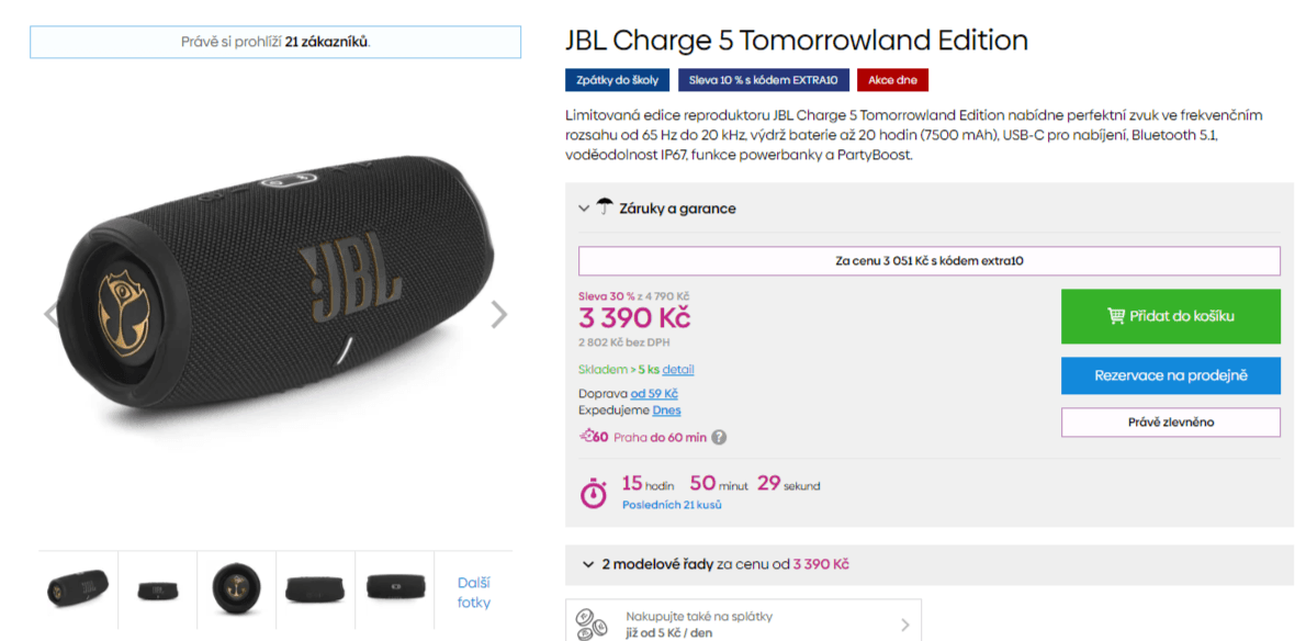BT repro JBL Charge 5, TWS, 40W