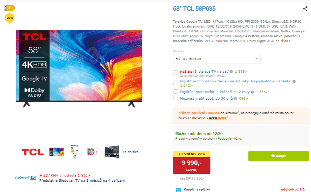4K Smart TV, Google, 147cm, TCL