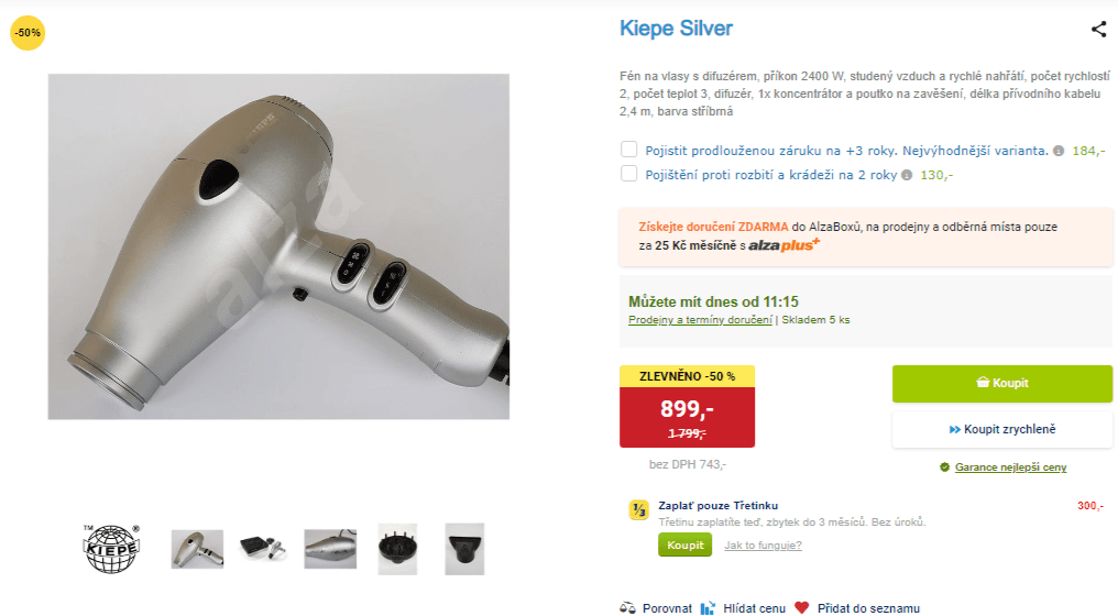 Profesionální fén Kiepe Silver, difuzér