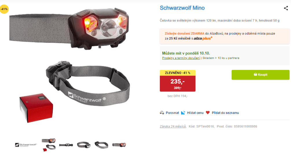 Čelovka Schwarzwolf Mino, 120lm, 7 h