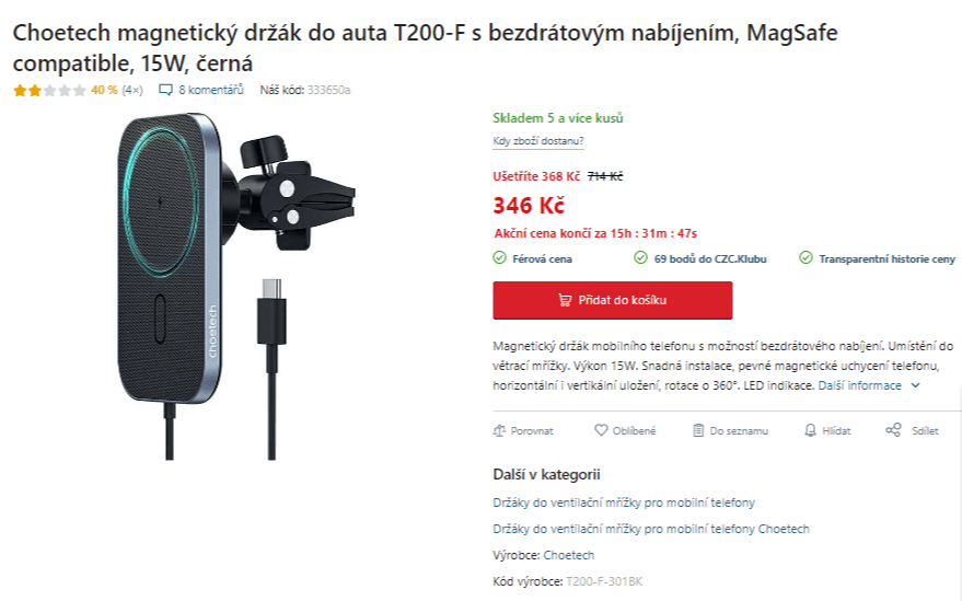 Držák do auta Choetech pro Apple, 15W