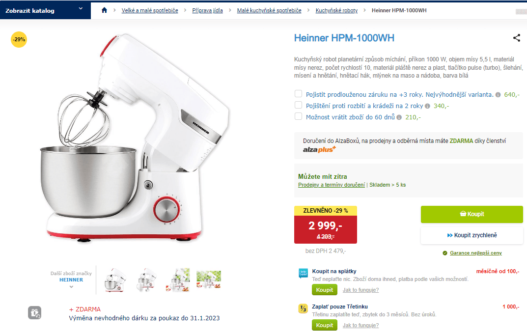 Kuchyňský robot Heinner, 1000W, 5,5 l