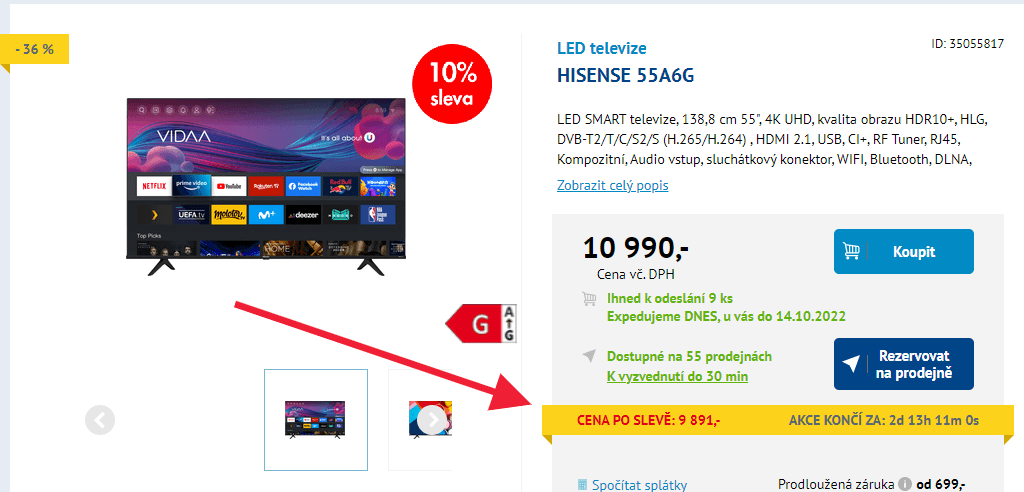4K Smart TV, HDR, BT, 139cm, Hisense