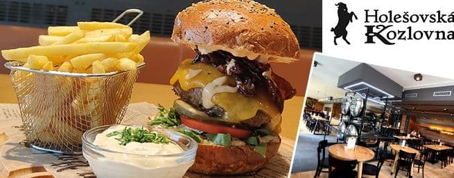 Hovězí BURGER, hranolky a barbecue omáčka