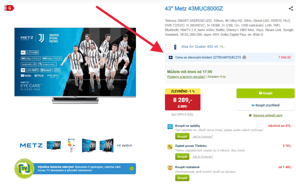 4K Smart TV, Android, 109cm, Metz