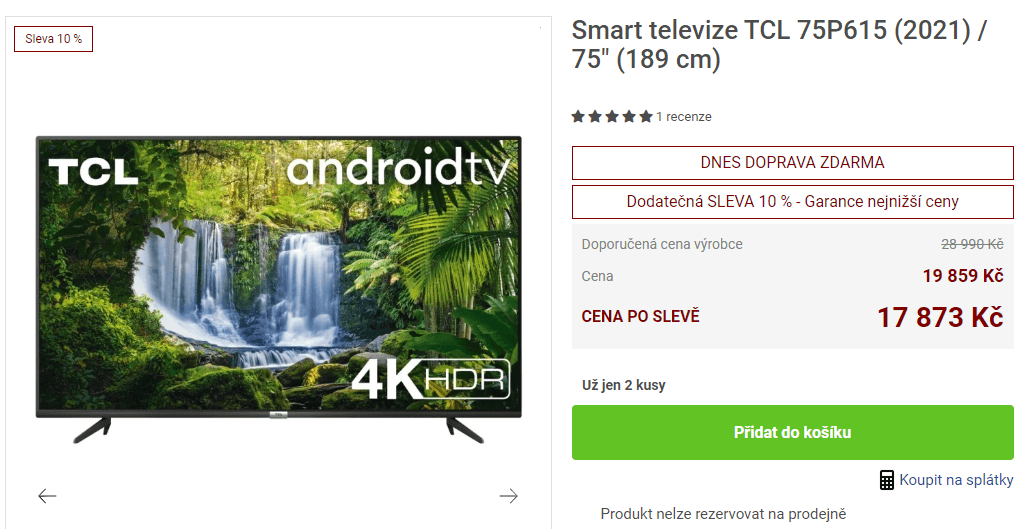 4K Smart, Android TV, 191cm, TCL