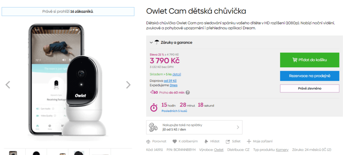 Kamera Owlet, noční vidění, teplota, zvuk