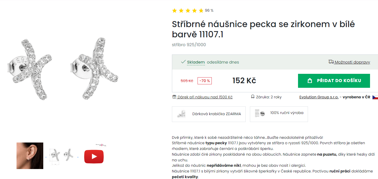 Stříbrné náušnice pecka se zirkonem 11107.1