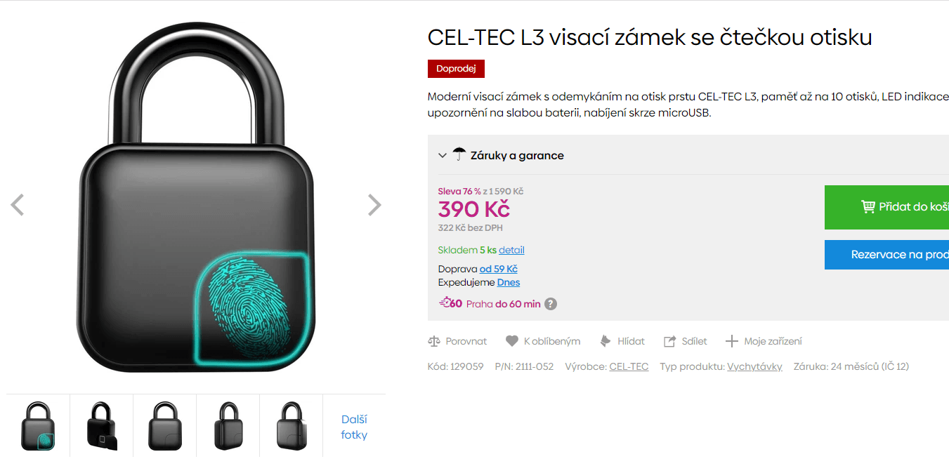 Zámek se čtečkou otisků CEL-TEC