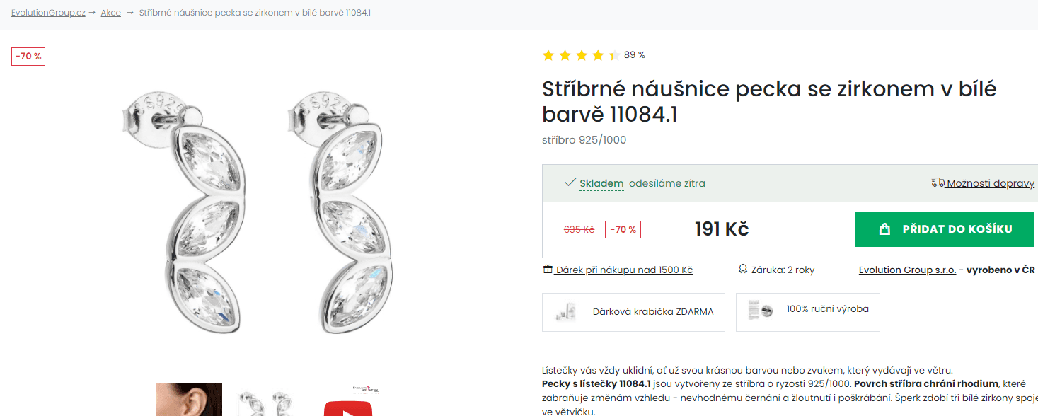Stříbrné náušnice pecka se zirkonem 11084.1