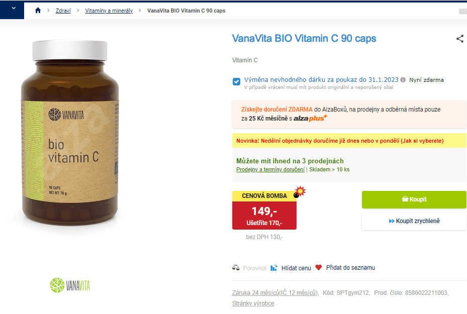 Vitamín C 90 kapslí VanaVita BIO