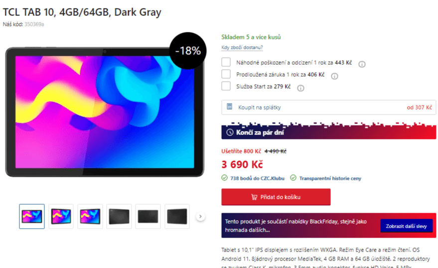 Tablet TCL, 8x 2GHz, 4GB RAM, 10,1"