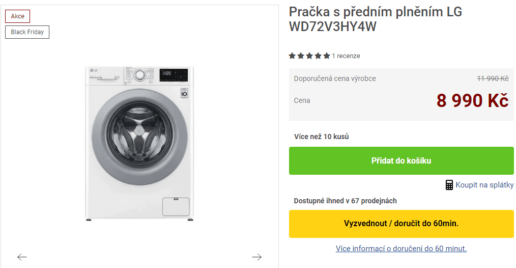 Parní pračka LG, 7kg, 1200 ot., slim