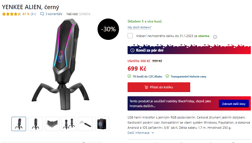 USB herní mikrofon Yenkee, RGB