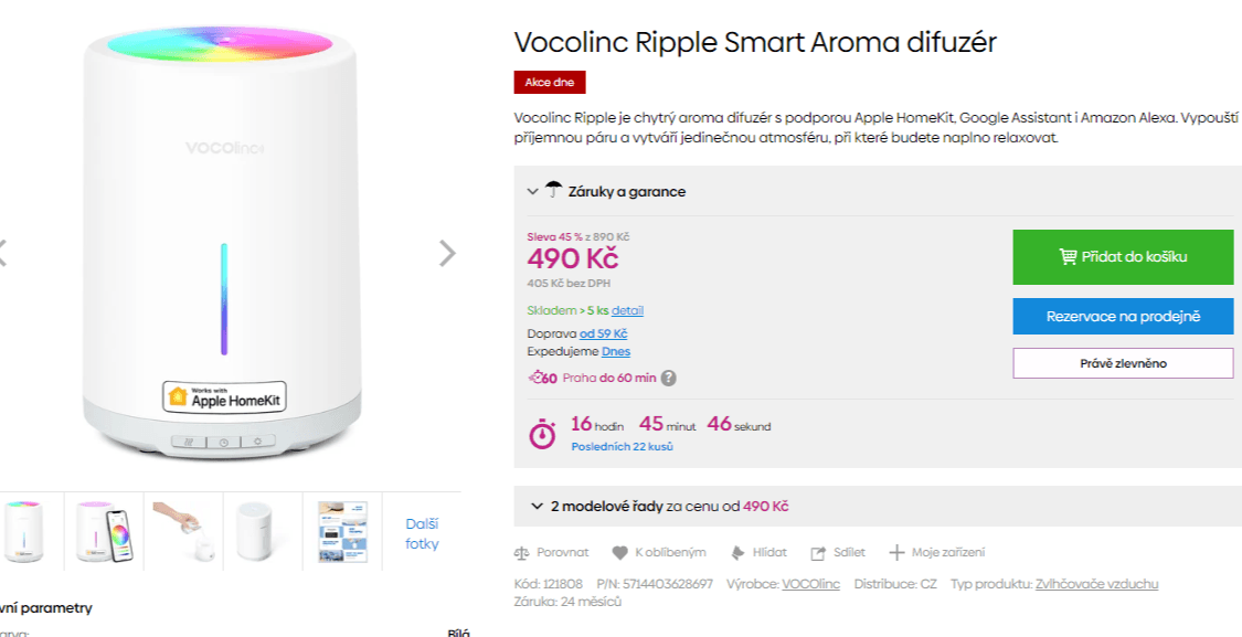 Chytrý aroma difuzér Vocolinc Ripple