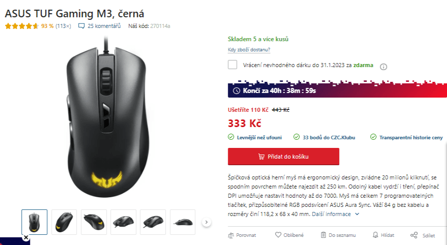 Herní myš ASUS TUF Gaming M3