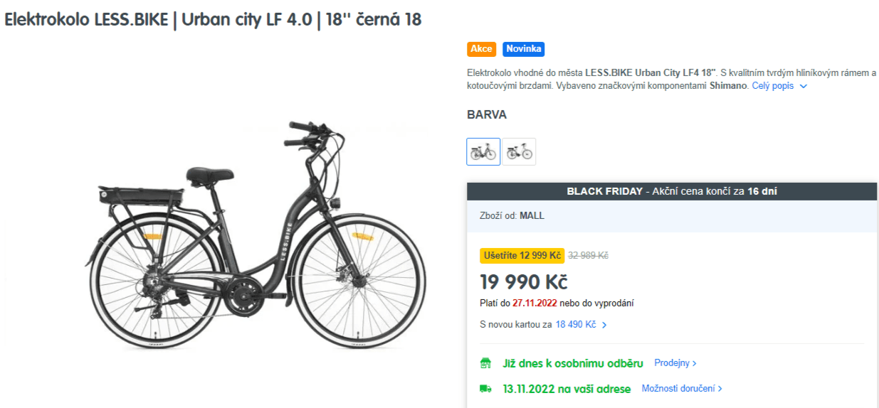 Elektrokolo LessBike, dojezd 120km, 25km/h