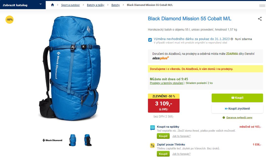 Horolezecký batoh Black Diamond Mission 55