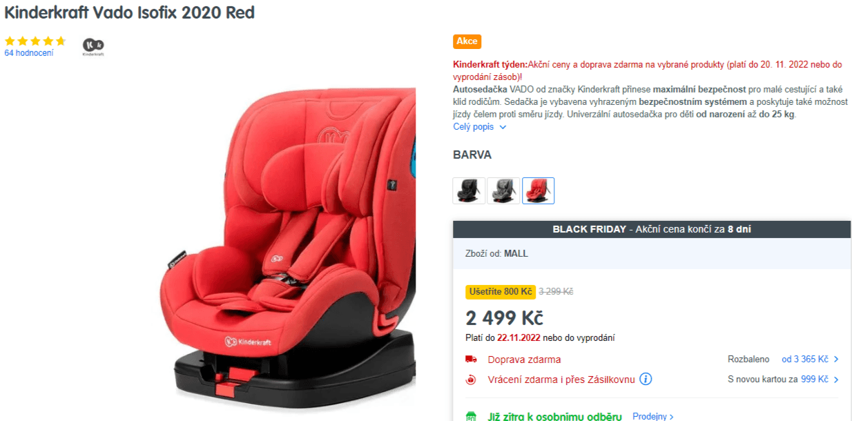 Autosedačka Kinderkraft VADO, isofix, 0-25kg