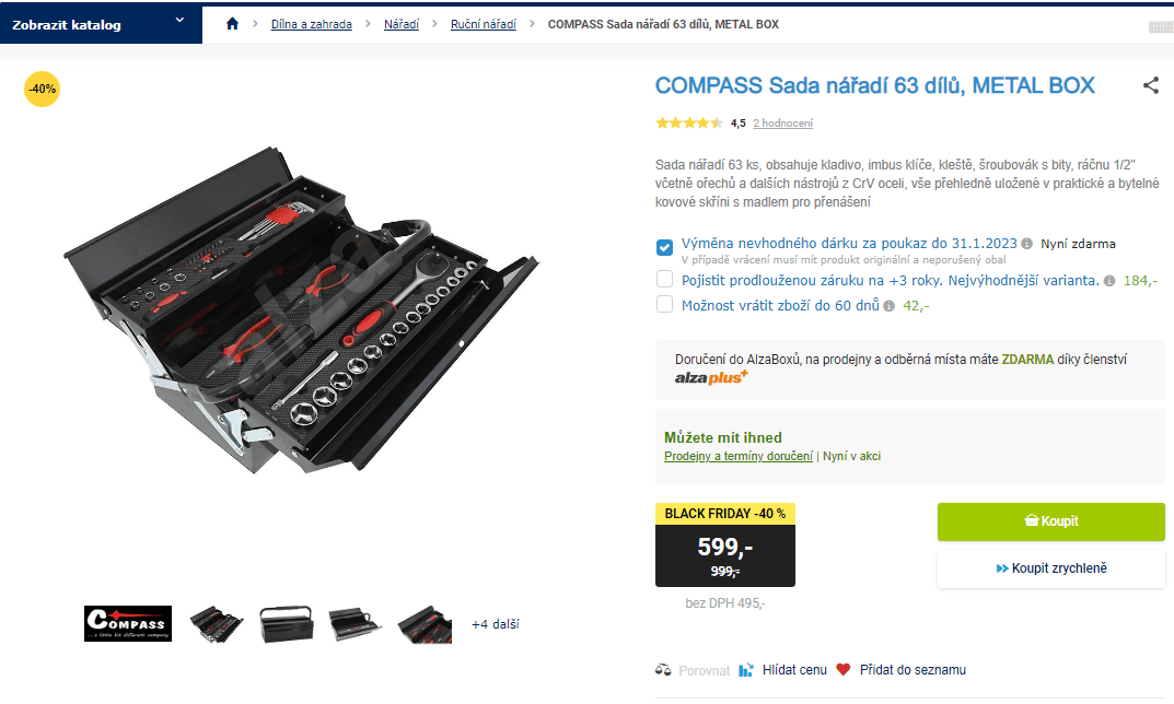 Celokovový kufr s nářadím Compass 63 kusů