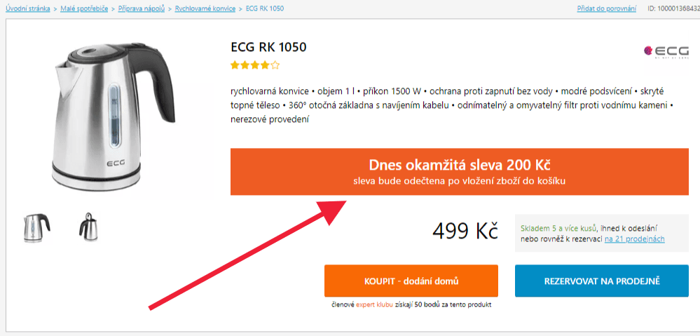 Rychlovarná konvice ECG, 1 l., nerez