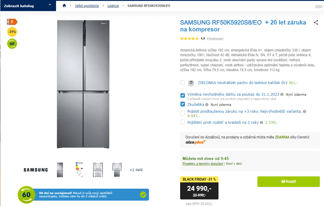 Am. lednice Samsung, 526 l, A+, multi airflow