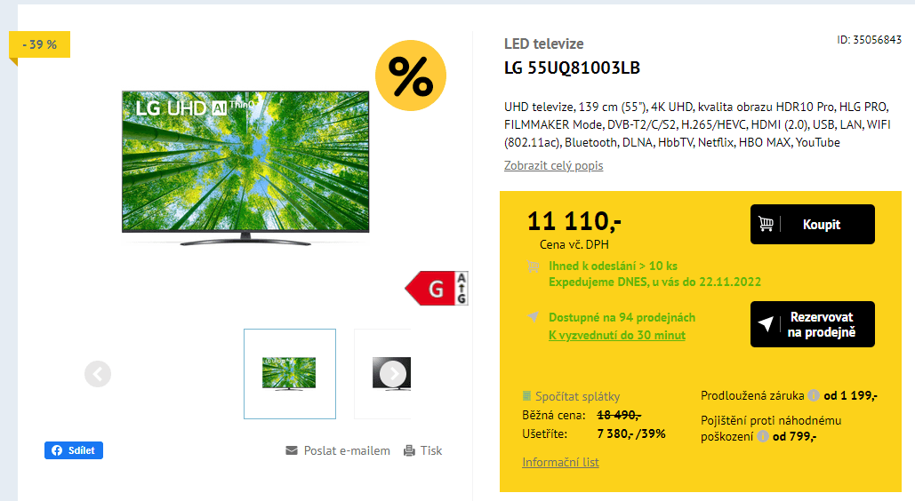 4K Smart TV, BT, 139cm, LG