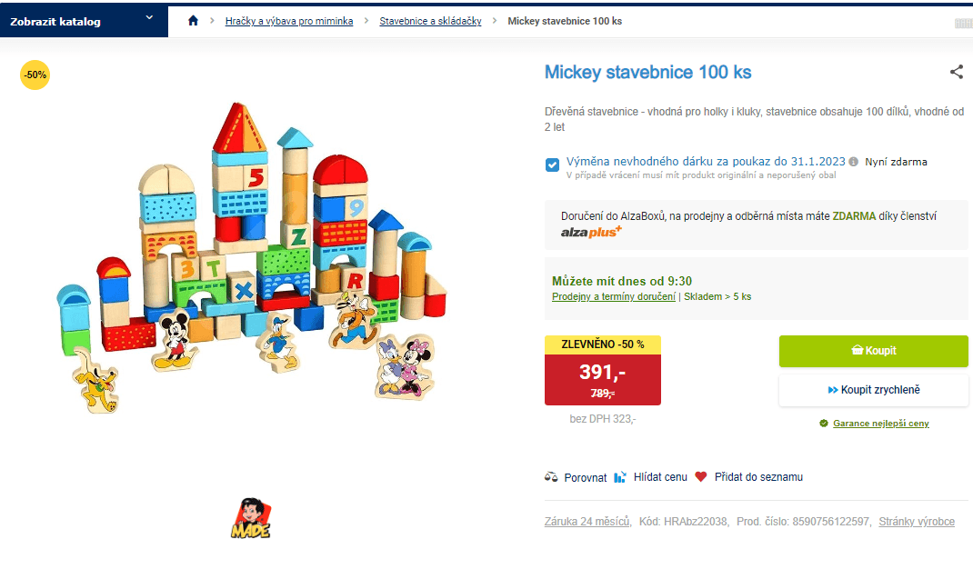 Dřevěná stavebnice Mickey 100 ks