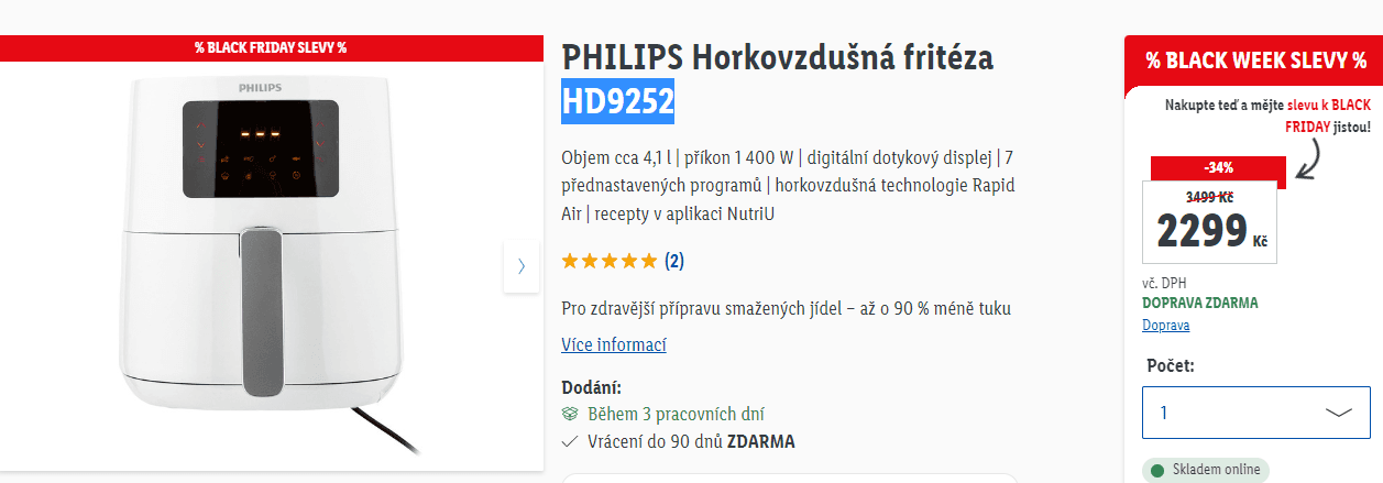 Horkovzdušná fritéza Tefal, 4,1 l.