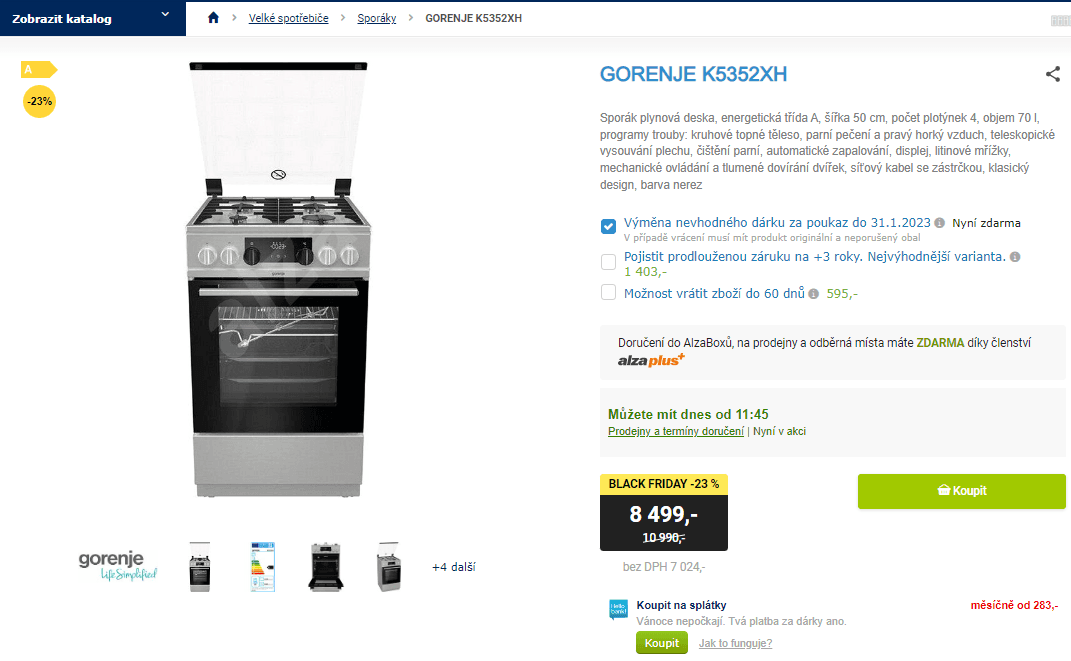 Plynový sporák Gorenje, 70 l, pára